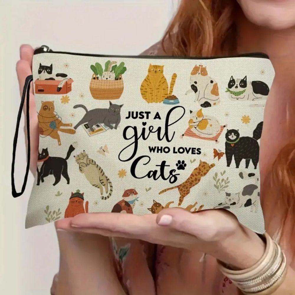 NWT Cat Print Cosmetic Bag Lightweight‎ Zippered Makeup Pouch Women Travel Gift